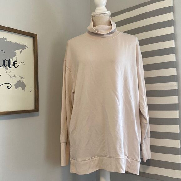 Athleta Oatmeal Balance Cinch Turtleneck Sweatshirt Size Large - Picture 1 of 10